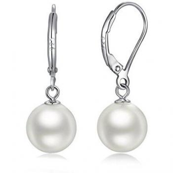 Jiahanzb Pendientes Perla Mujer Plata de Ley 925 Blancas Pendiente 10mm