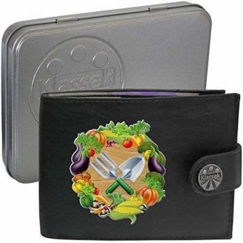 Garden Tools and Vegetables Herramientas de jardín y Hortalizas Klassek Billetera Cartera para hombre de cuero auténtico Regalo Presente Con caja de metal