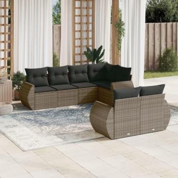 7-Piece Grey Poly Rattan Garden Sofa Set with Cushions