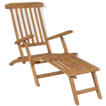 Tumbona de cubierta con reposapiés en madera maciza de teca marrón