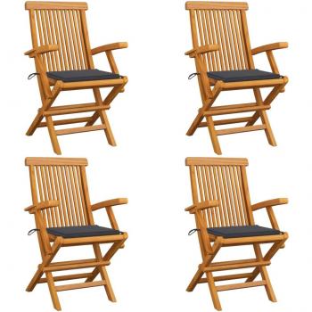 Teak Garden Chairs Set with Anthracite Cushions - 4 Pieces