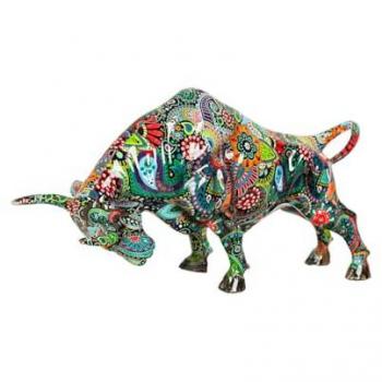 Figura Decorativa Toro Multicolor de Resina 34 x 21 x 12 cm