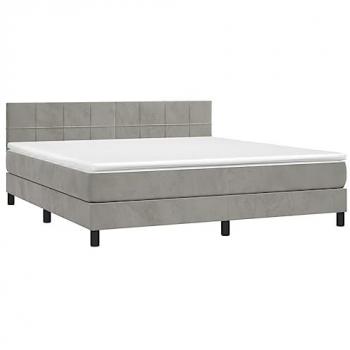 Cama box spring colchón y LED terciopelo gris claro 180x200 cm