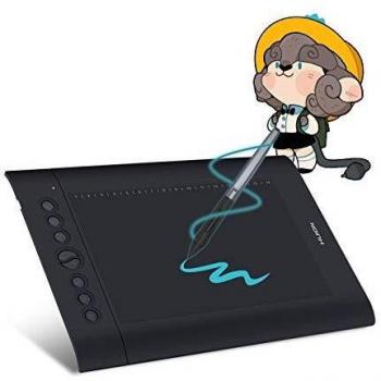HUION Tableta gráfica Mejorada H610Pro V2, Incluye lápiz táctil sin batería con función de inclinación y 8192 Niveles de sensibilidad a la presión y 8 Teclas rápidas