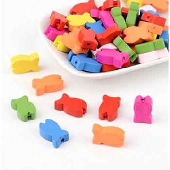 Pandahall,50 Abalorios de Madera de Pescado de Color Mixtos, Abalorios Animales encantadores, Regalos Ideas para el Dia del Nino, Plomo, teñido