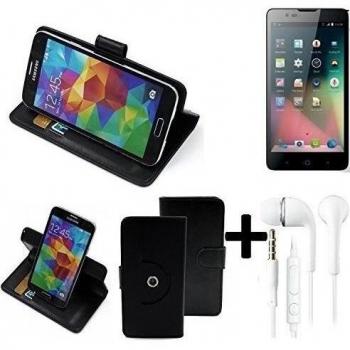 TOP SET: 360° Funda Smartphone para ZTE Blade L3 Plus, negro + Auriculares | Función de stand Caso Monedero BookStyle mejor precio, mejor funcionamiento - K-S-Trade | Funda Universal Caso Monedero cubierta del tirón Monedero Monedero