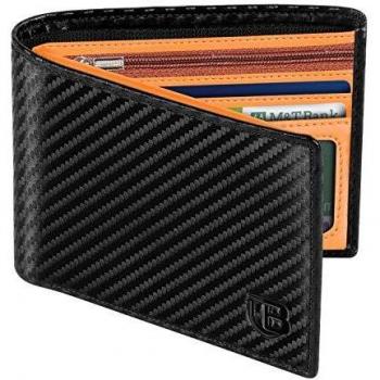 Cartera Hombre, BIAL RFID Cuero Billetera Hombre Piel, con 8 Ranuras para Tarjetas De Crédito 2 Ventanas De Identificación Tarjetas Cartera para Hombre Monedero Hombre Caja De Regalo Negro MARRóN