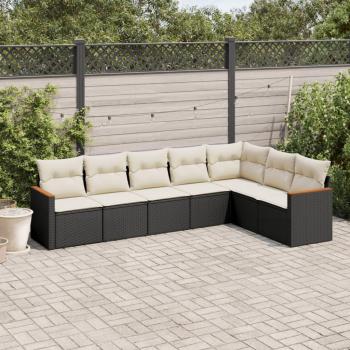 7-Piece Black Poly Rattan Garden Sofa Set with Cushions