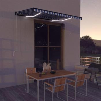 Toldo con LED y sensor de viento azul y blanco 350x250 cm
