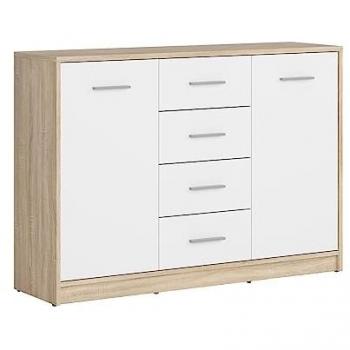 Aparador Ewen 2 puertas 4 cajones estratificado madera y blanco