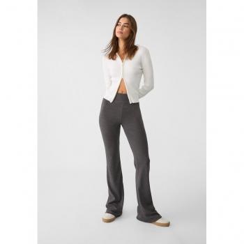 Stradivarius Dark Grey Ribbed Waist Flared Trousers XS