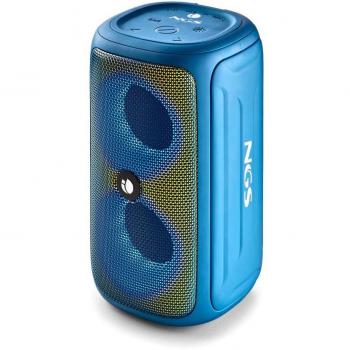 NGS Roller Beast Azure Altavoz Portátil Bluetooth 32W con Iluminación RGB, TWS, Autonomía hasta 30h, Resistencia al Agua IPX5, Correa de Transporte, Color Azul