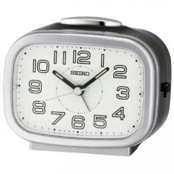 Reloj-Despertador Seiko QHK060S Plateado, con diseño moderno, pantalla analógica, función de alarma, luz nocturna y mecanismo de cuarzo