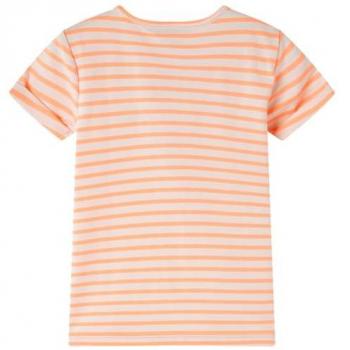 Camiseta infantil naranja neón 104, manga corta, diseño a rayas
