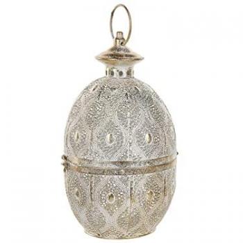 Farol de Metal Dorado 34 cm con Portavelas de Cristal Estilo Oriental Calado Amorgos