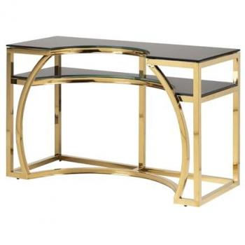 Consola Inox Cristal Sharjah 120x50x75 Cm - Mesa de Entrada con Espacio de Almacenamiento Adicional, Acero Inoxidable y Cristal, Color Dorado/Negro