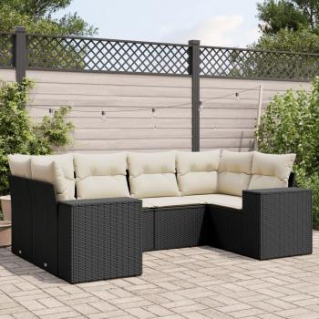 6-Piece Black Poly Rattan Garden Sofa Set with Cushions