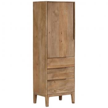 Armario de salón 1 puerta 3 cajones en madera de mango natural 60 x 44 x 180 cm