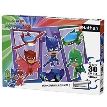 Puzzle Pyjamasques Nathan - 30 Piezas para Niños a Partir de 4 Años con Vehículos y Poster, Calidad Superior