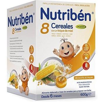 Nutribén Papilla 8 Cereales Papilla Instantanea de Cereales, Miel Digest Efecto Bifidus, 600g