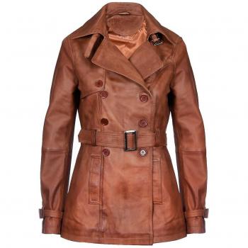 Infinity Leather Women's Tan Mid-Length Nappa Trench Coat Size M