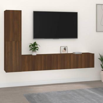 vidaXL Set de muebles para TV 4 piezas madera contrachapada marrón roble 80 x 30 x 30 cm, Mueble de Salon, Mueble TV, Mueble Televisor, Mesa de TV