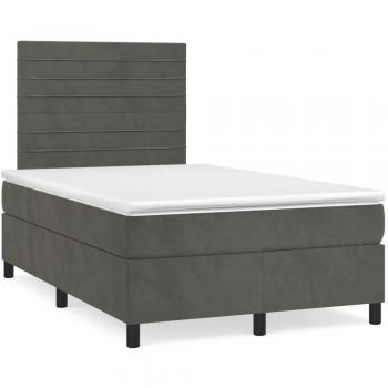 Cama box spring con colchón de muelles y LED en terciopelo gris oscuro 120x190 cm