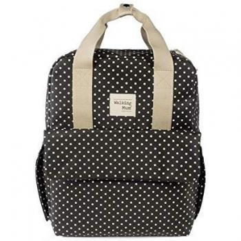 Walking Mum. Bolso Mochila Emily. Bolsa pañalera para silla de paseo. Diseño versátil con asas cortas y correas para llevar en los hombros. Color Negro. Medidas 37X28X12 cm.
