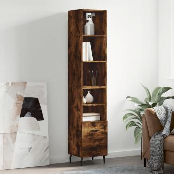 Aparador alto de madera contrachapada en roble ahumado, dimensiones 34,5x34x180 cm, con 2 cajones y 2 estantes, ideal como mueble de almacenaje para salón o arm