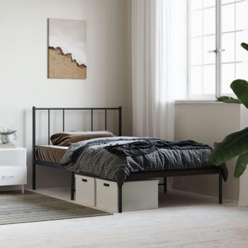Cama individual con cabecero de metal negro 107x203 cm