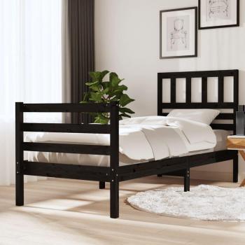 Cama negra de madera maciza de pino 90x200 cm