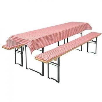 Brandsseller BRANDSELLER - Cojines para cervecería Juego de 3 Piezas - 1 Mantel 240x90 cm y 2 Almohadillas para Banco tapizado 220x25 cm Rojo/a Cuadros