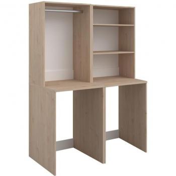 Mueble para 2 lavadoras con perchero y estantes - Natural claro - H184 x L128 cm - ERKANO