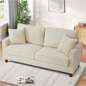 Canapé Moderno DripeX de 2 Plazas en Terciopelo Acanalado con Asientos Extra Profundos de 56cm - Incluye 2 Coussines - Dimensiones 178x76x89cm
