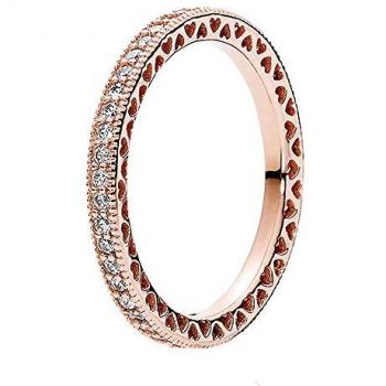 Anillo Corazones de Pandora en Oro Rosa de 14K con Circonitas Cúbicas - Talla 48