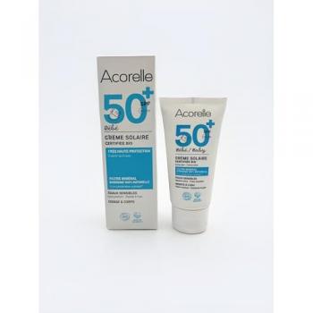 Crema solar bebé SPF 50, 50 ml, Acorelle, ecológica certificada, hipoalergénica, fácil de aplicar