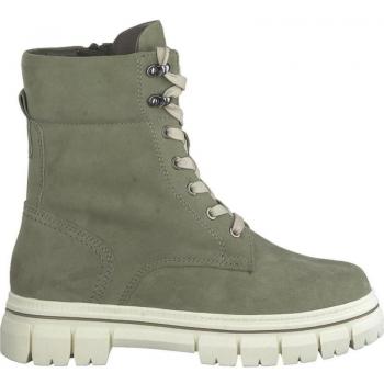 Cómoda Botín mujer 85201 de TAMARIS CONFORT en nubuck kaki con ajuste de cremallera y cordones, plantilla anatómica extraíble, cómodo piso con plataforma super flexible, altura 3,5 CM