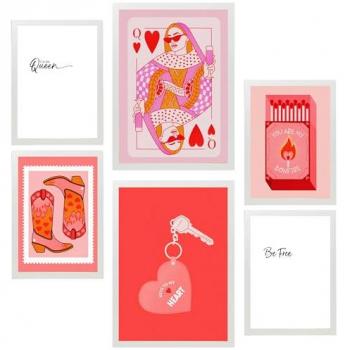 Set de 6 Pósters de Arte Moderno en Rosa para Decorar Paredes del Hogar - Tamaños A3 y A4 Sin Marco