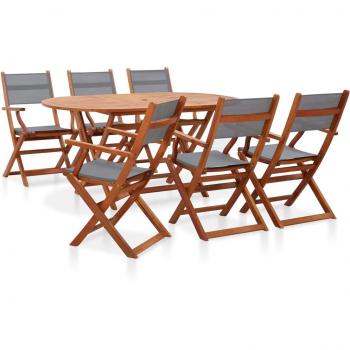 Set de comedor de jardín 7 piezas madera eucalipto textilene gris