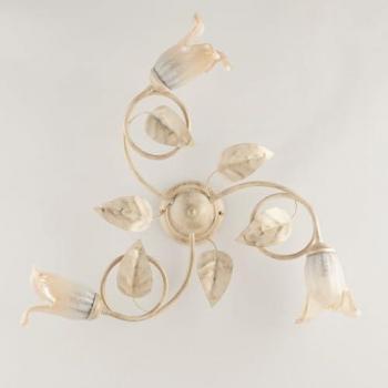 Lámpara de Techo Clásica de Hierro Marfil y Oro con 3 Luces y Vidrios Ámbar 59x h20 cm