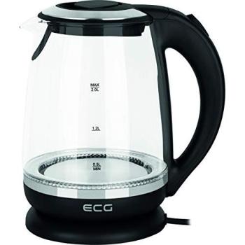 Hervidor Eléctrico ECG RK 2080 de Cristal, 2.0 L, 1850-2200 W, Función Mantener Caliente, LED Azul