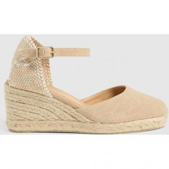 Alpargatas de cuña Castañer Carol en algodón beige con cierre lateral de pulsera y hebilla metálica