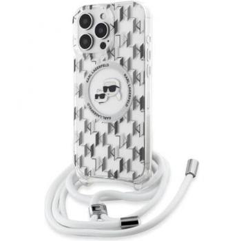 Funda Transparente Karl Lagerfeld IML Crossbody para iPhone 16 Pro 6.3 con Monograma Karl & Choupette y compatible con MagSafe
