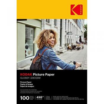 Kodak Papel Fotográfico Brillante 230g/m² A6 (10x15cm) para Impresión por Inyección de Tinta - 100 Hojas
