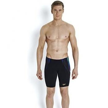 Speedo Men 's X Placement Digital V Jammer - Negro/Fluo Verde/Deep Peri, Tamaño 36