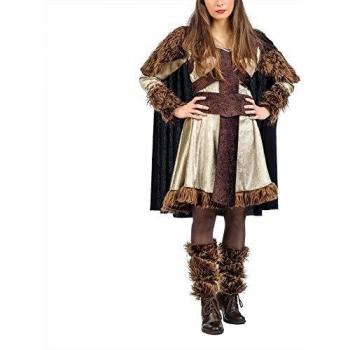 Elbenwald Vikingo Damenkostüm Bera con Piel 3 pcs. Vestido con puños Cape - S