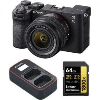Cámara Sony A7C II (28-60mm) Negra Kit + Tarjeta de Memoria Lexar 64GB Professional 1800x UHS-II SDXC + Cargador Doble USB Kingma NP-FZ100