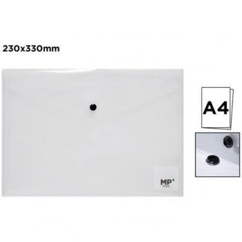 Carpeta Sobre con Botón Transparente A4, Pack de 10 Unidades, Plástica, Broche de Presión, para Documentos, Certificados y Recibos, Colores Aleatorios (Azul y Multicolor)