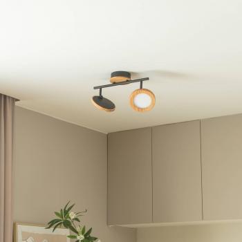 Foco LED Manel de Lindby, madera, 37 cm de largo, 2 luces, color marrón, hecho de metal para salón y comedor
