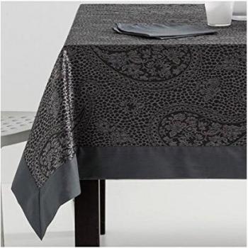 ESTELA - Mantel Jacquard con Aplique Kashmir Color Negro - 155x155 cm. - Incluye servilletas - 50% Algodón / 50% Poliéster